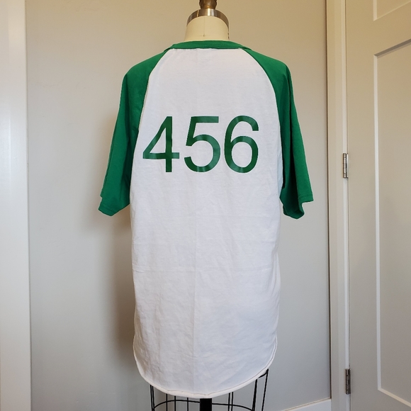 Custom made 456 shirt. Green and white with raglan short sleeves. Large unisex - Picture 3 of 12